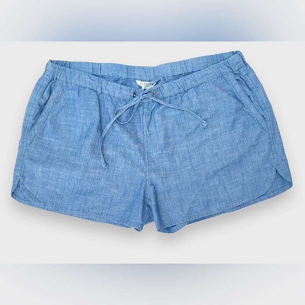 J Crew 3" Chambray Blue Drawstring Dolphin Hem Shorts | Women’s M